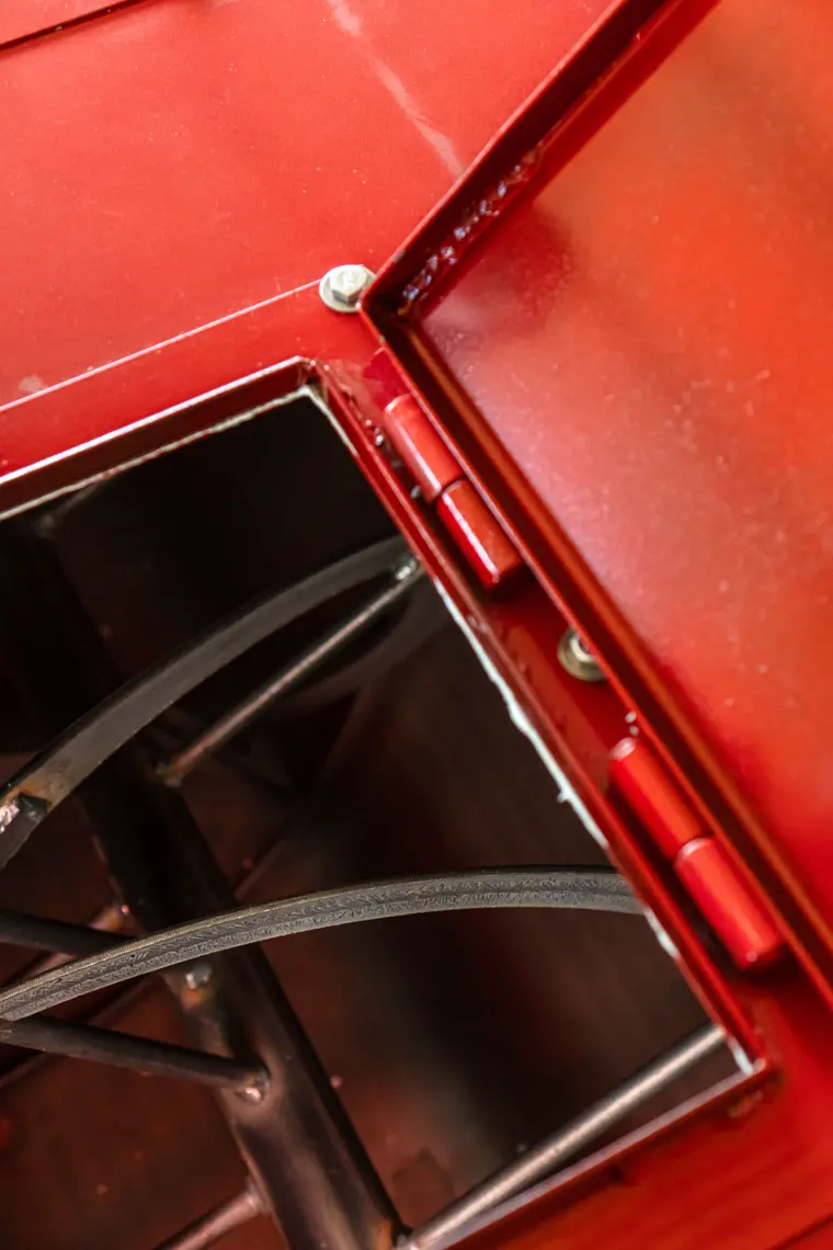 Inside of a hinged red cover