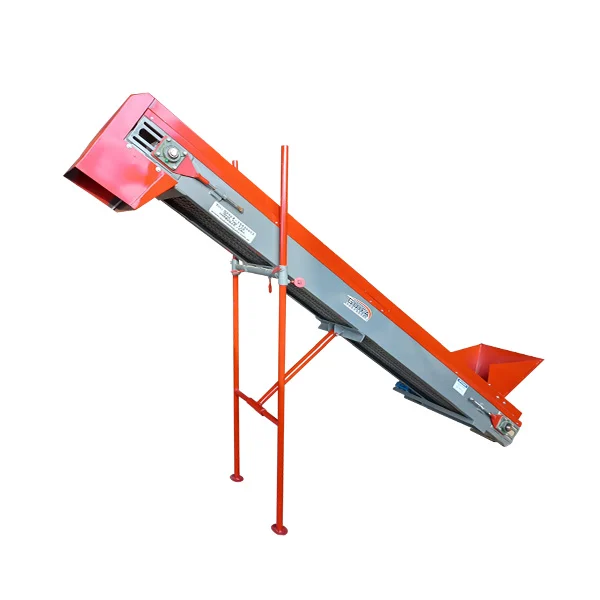 Inclined belt conveyor with red side rails