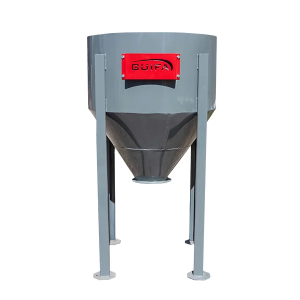 Gray conical static hopper on four legs